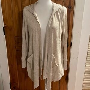 Chicos Zenergy Beige tan Waffle knit Cotton Open Cardigan thermal Hoodie Size 1